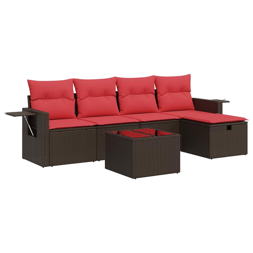 Set Divano da Giardino 6 pz con Cuscini Marrone in Polyrattan | homemem39