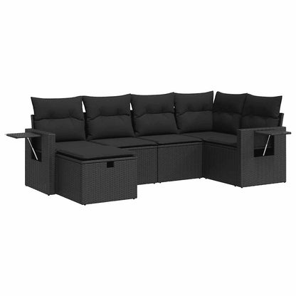 Set Divano da Giardino 6 pz con Cuscini Nero in Polyrattan