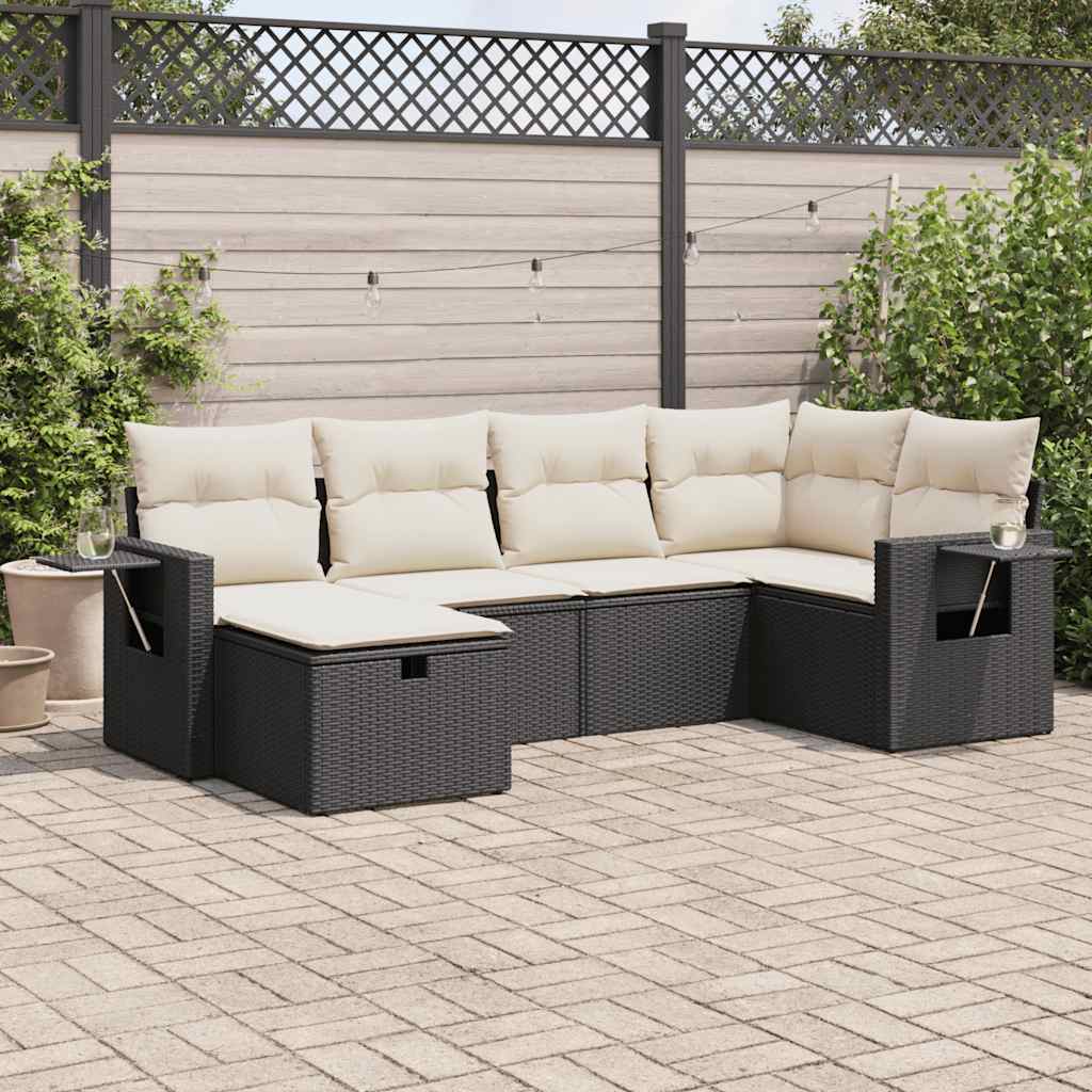 Set Divano da Giardino 6 pz con Cuscini Nero in Polyrattan - homemem39