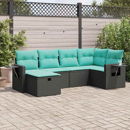 Set Divano da Giardino 6 pz con Cuscini Nero in Polyrattan | homemem39