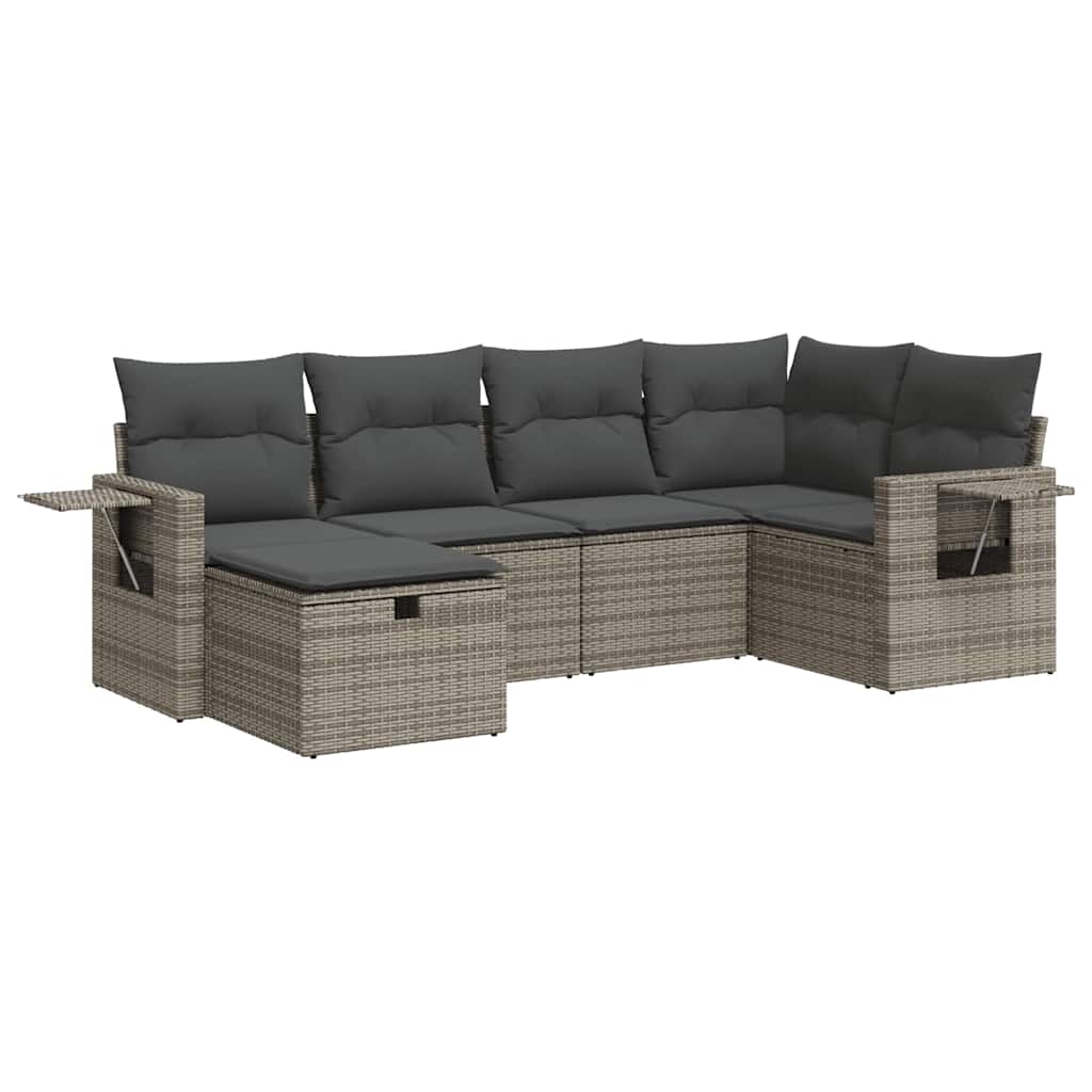 Set Divano da Giardino 6 pz con Cuscini Grigio in Polyrattan - homemem39