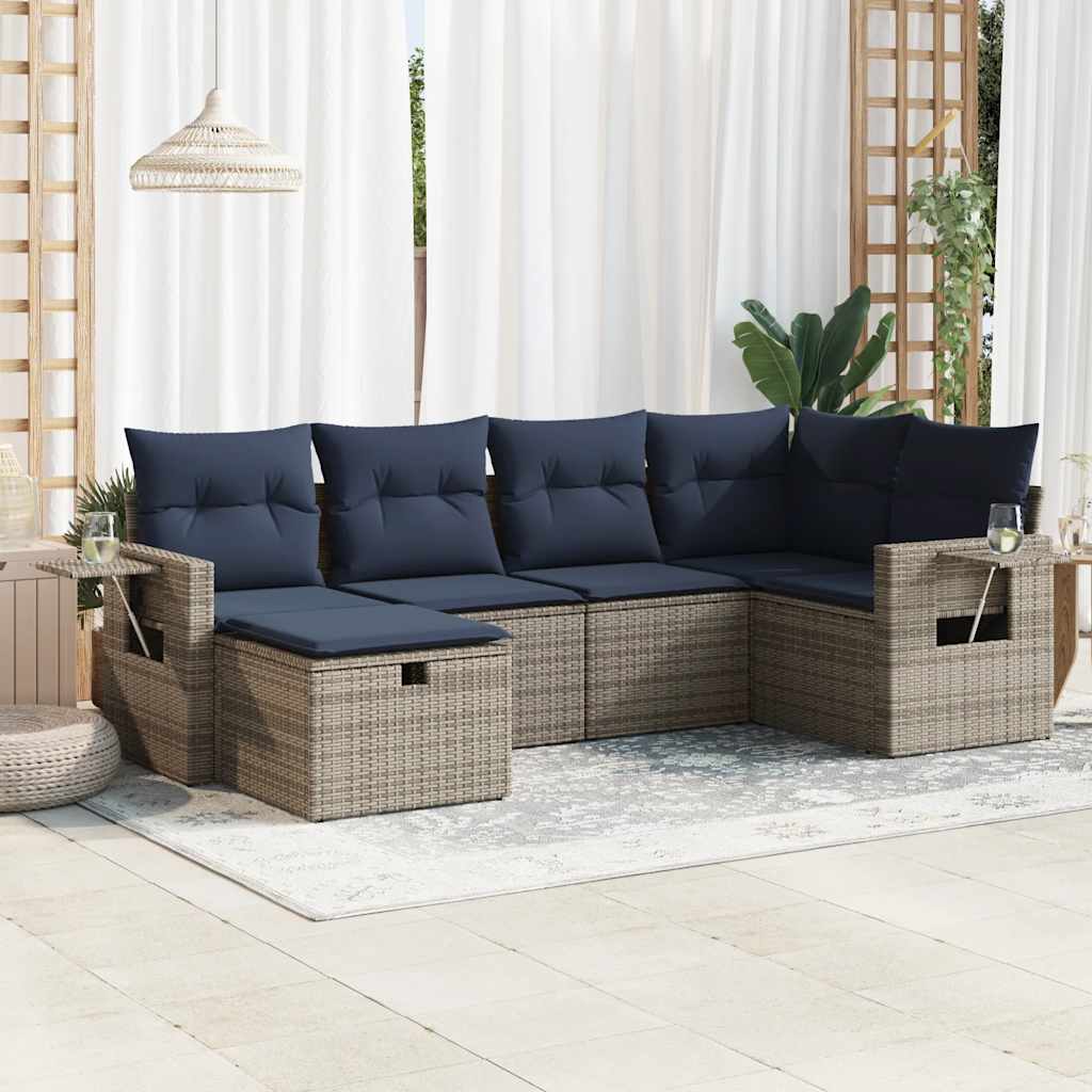 Set Divano da Giardino 6 pz con Cuscini Grigio in Polyrattan | homemem39