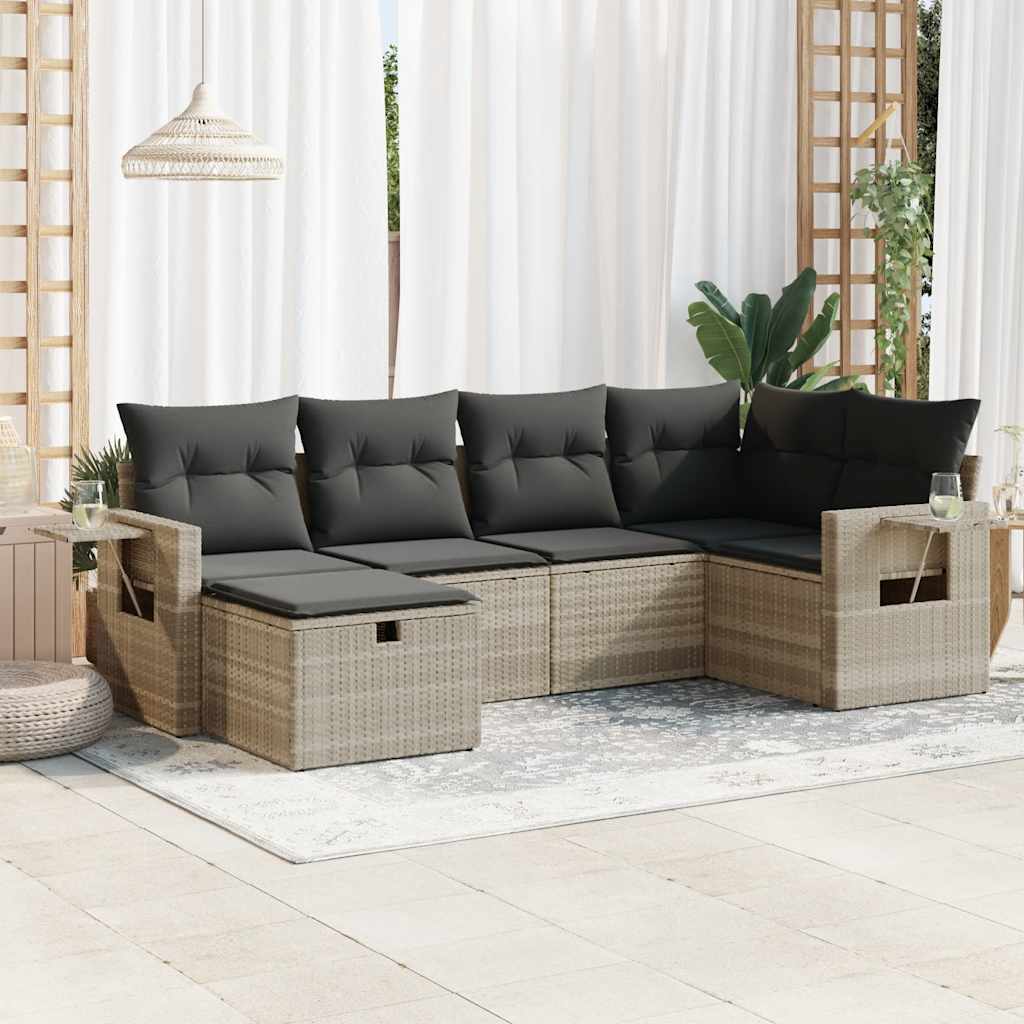 Set Divano da Giardino 6pz con Cuscini Grigio Chiaro Polyrattan - homemem39