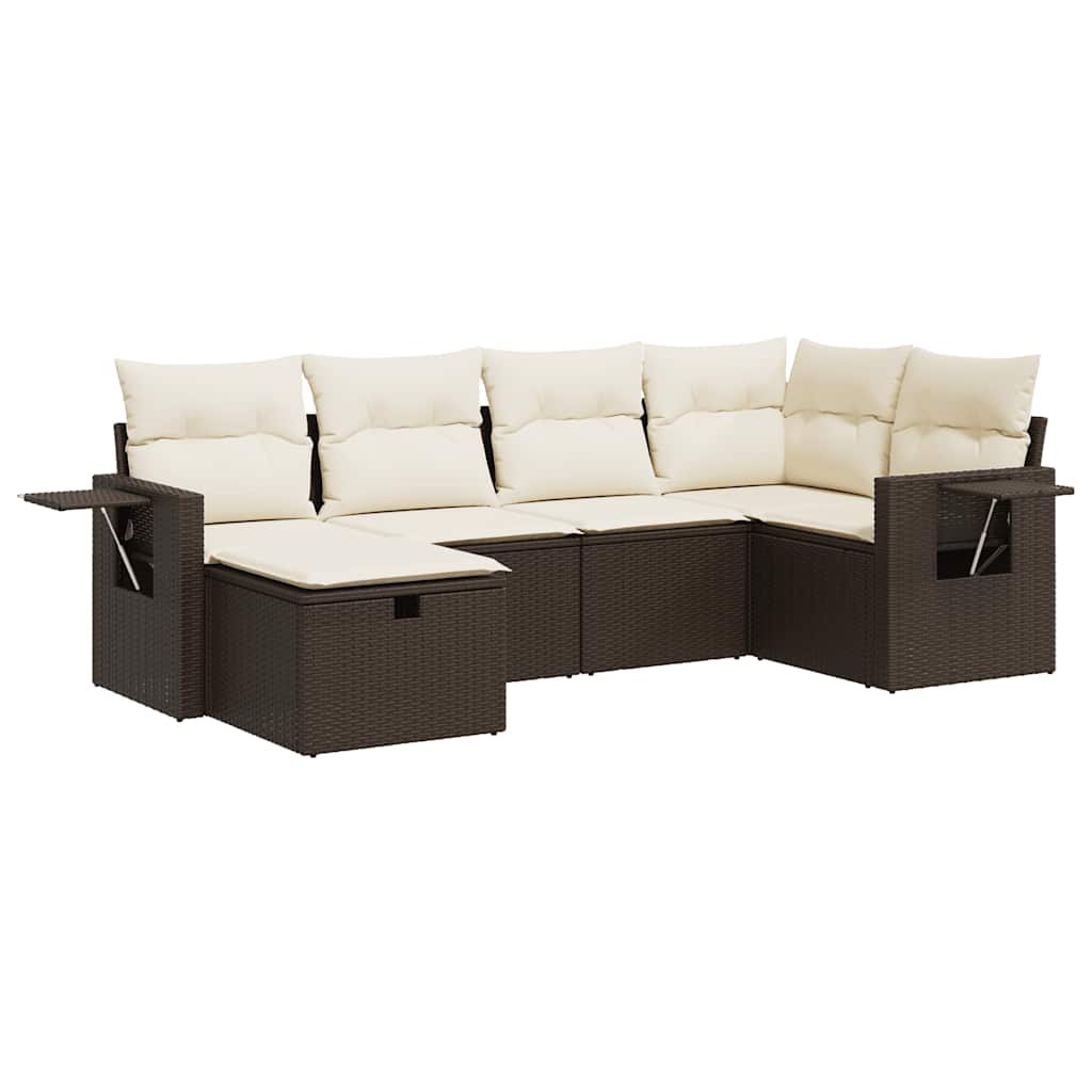 Set Divano da Giardino 6 pz con Cuscini Marrone in Polyrattan - homemem39