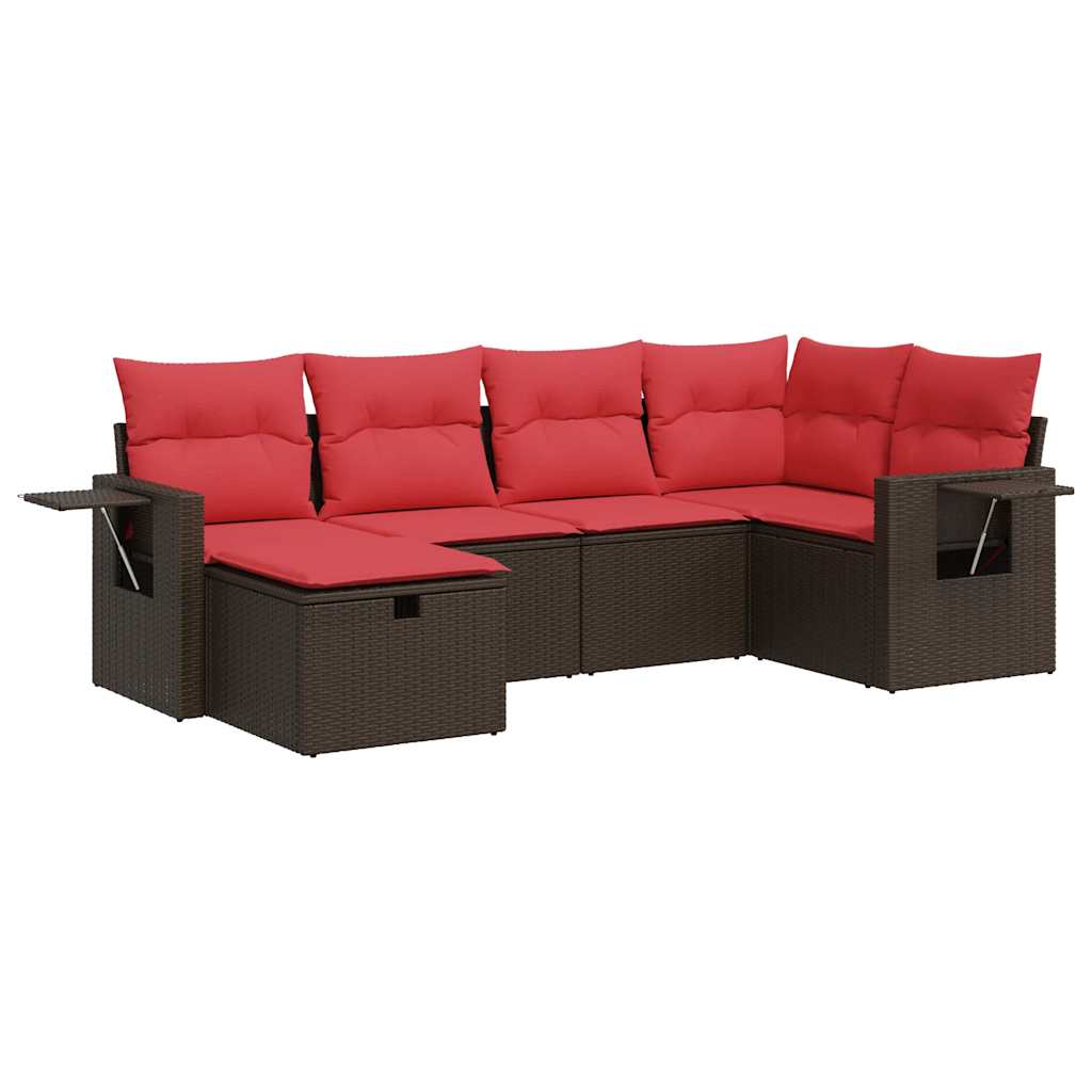 Set Divano da Giardino 6 pz con Cuscini Marrone in Polyrattan