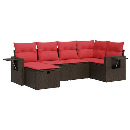 Set Divano da Giardino 6 pz con Cuscini Marrone in Polyrattan