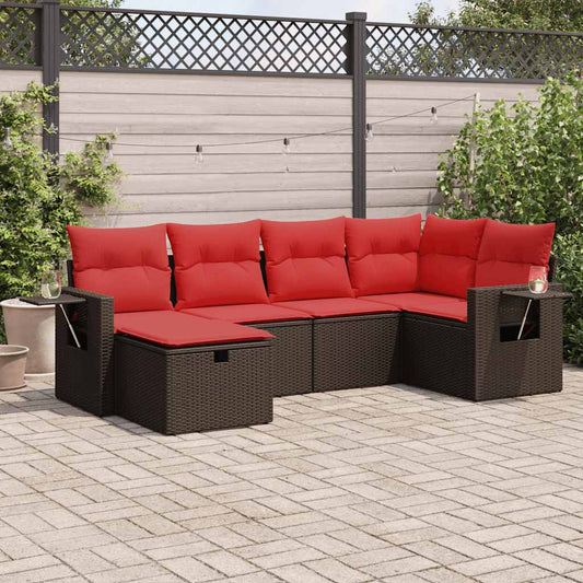 Set Divano da Giardino 6 pz con Cuscini Marrone in Polyrattan