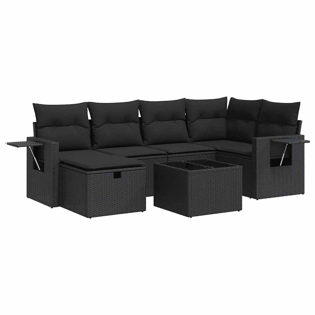 Set Divani da Giardino con Cuscini 7pz Nero Polyrattan