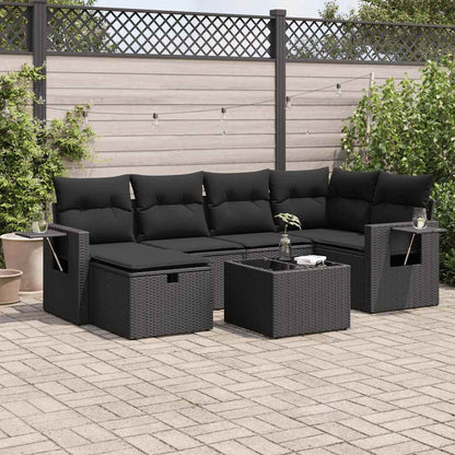 Set Divani da Giardino con Cuscini 7pz Nero Polyrattan | homemem39