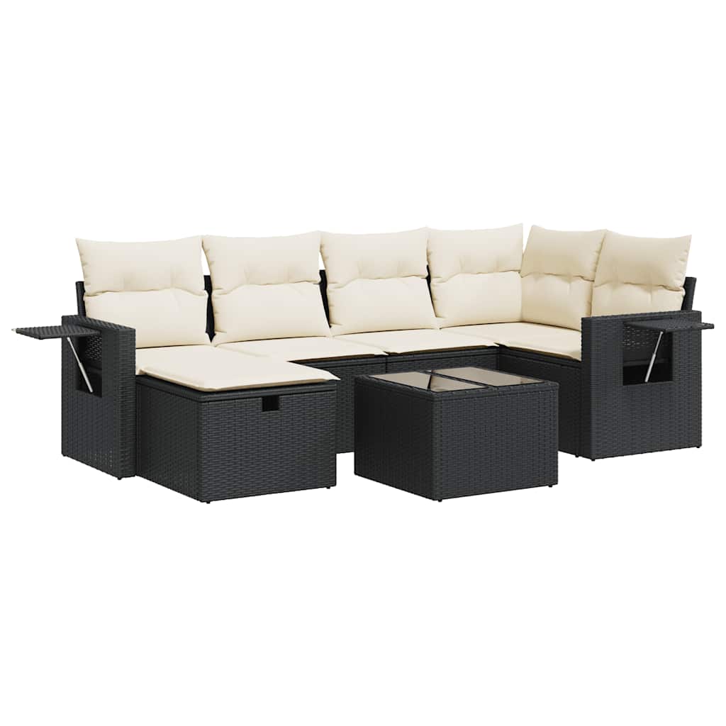 Set Divani da Giardino con Cuscini 7pz Nero Polyrattan | homemem39