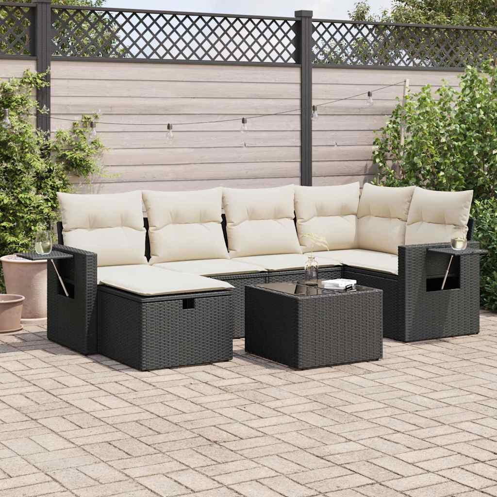 Set Divani da Giardino con Cuscini 7pz Nero Polyrattan | homemem39