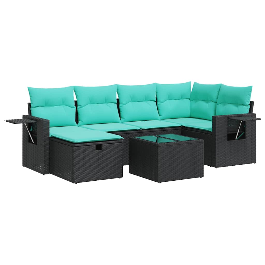 Set Divani da Giardino con Cuscini 7pz Nero Polyrattan | homemem39