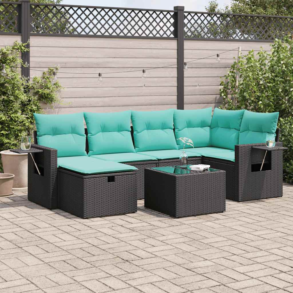 Set Divani da Giardino con Cuscini 7pz Nero Polyrattan | homemem39