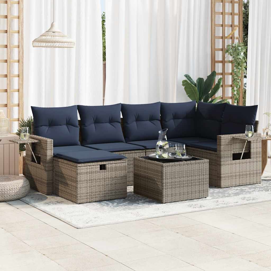 Set Divani da Giardino 7 pz con Cuscini Grigio in Polyrattan | homemem39