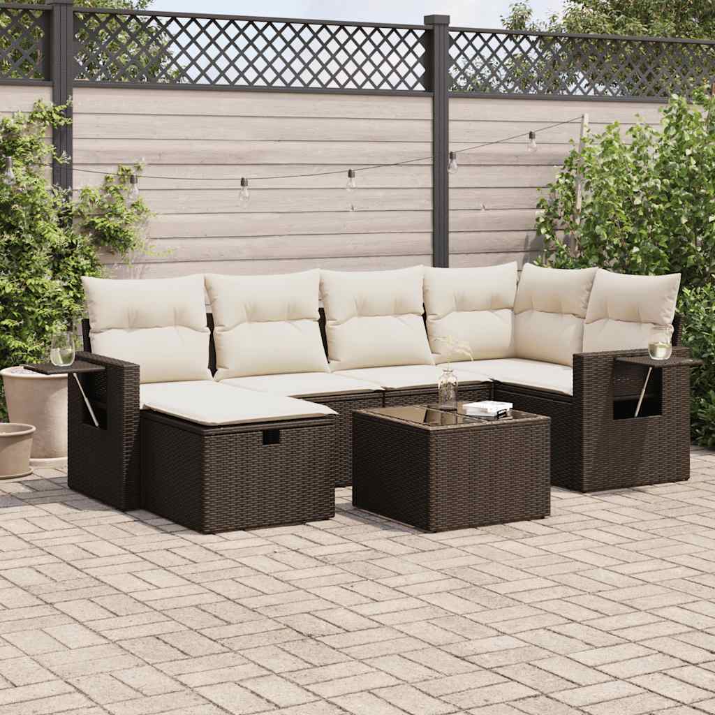 Set Divani da Giardino 7 pz con Cuscini Marrone in Polyrattan - homemem39