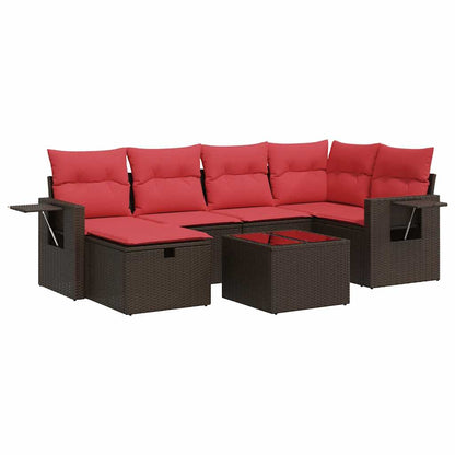 Set Divani da Giardino 7 pz con Cuscini Marrone in Polyrattan