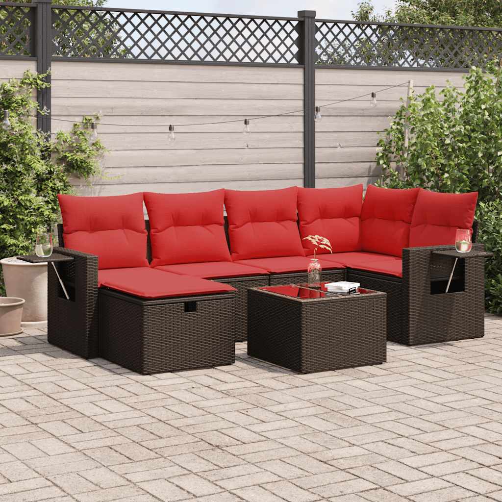 Set Divani da Giardino 7 pz con Cuscini Marrone in Polyrattan | homemem39