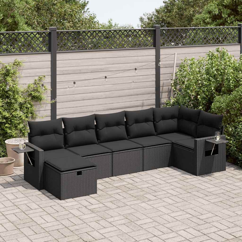 Set Divani da Giardino con Cuscini 7pz Nero Polyrattan