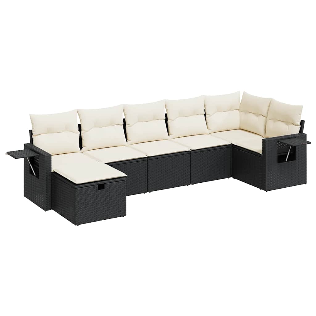 Set Divani da Giardino con Cuscini 7pz Nero Polyrattan