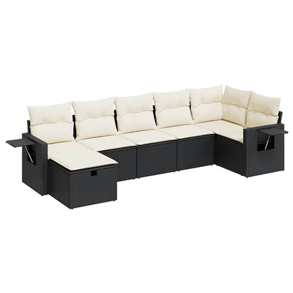 Set Divani da Giardino con Cuscini 7pz Nero Polyrattan