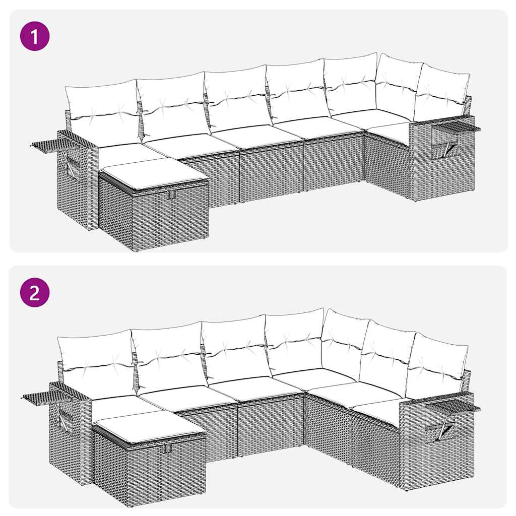 Set Divani da Giardino con Cuscini 7pz Nero Polyrattan | homemem39