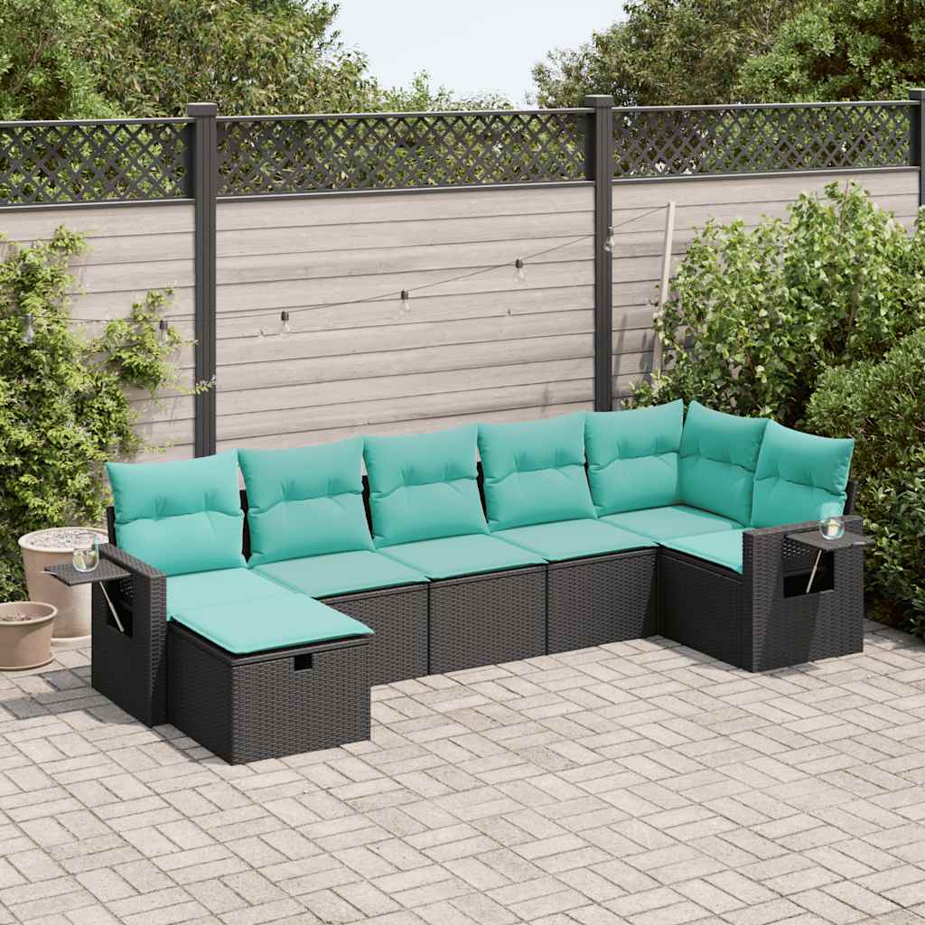 Set Divani da Giardino con Cuscini 7pz Nero Polyrattan | homemem39