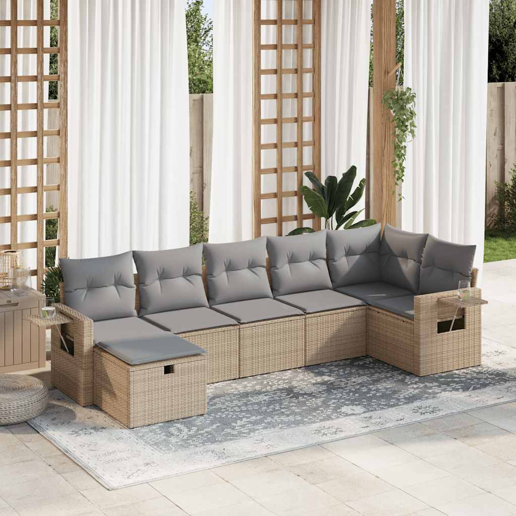 Set Divani da Giardino 7 pz con Cuscini Beige in Polyrattan - homemem39