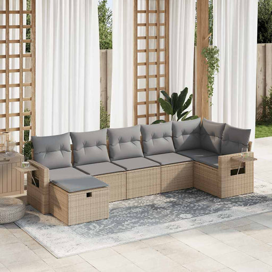 Set Divani da Giardino 7 pz con Cuscini Beige in Polyrattan - homemem39