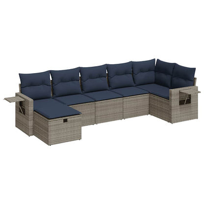 Set Divani da Giardino 7 pz con Cuscini Grigio in Polyrattan
