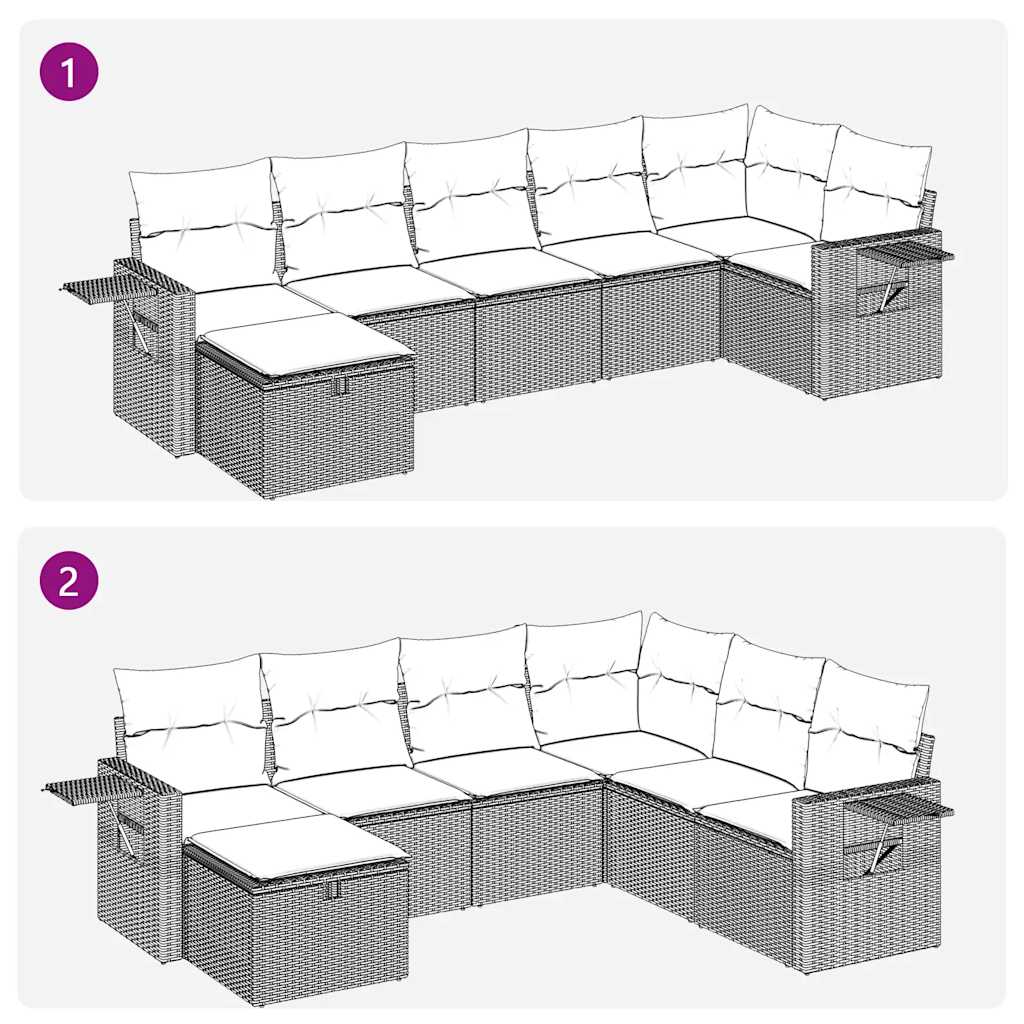 Set Divani da Giardino 7 pz con Cuscini Grigio in Polyrattan