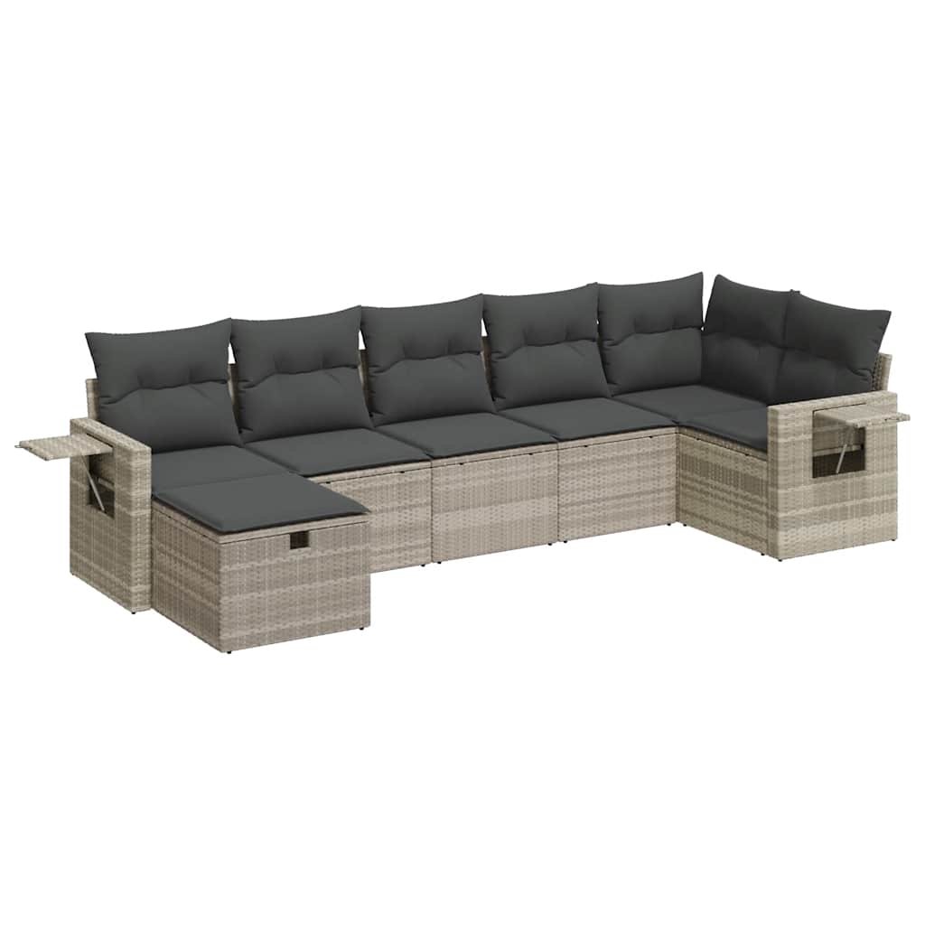 Set Divani da Giardino 7pz con Cuscini Grigio Chiaro Polyrattan - homemem39