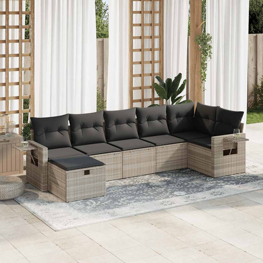 Set Divani da Giardino 7pz con Cuscini Grigio Chiaro Polyrattan - homemem39