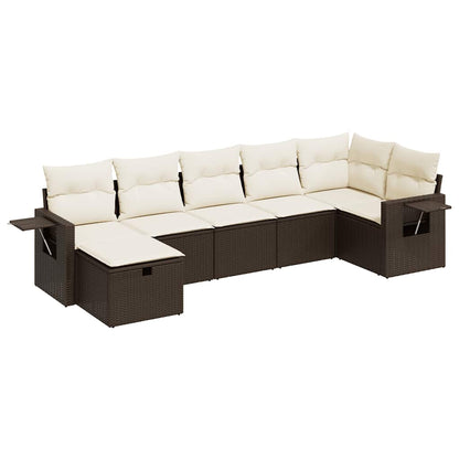 Set Divani da Giardino 7 pz con Cuscini Marrone in Polyrattan - homemem39