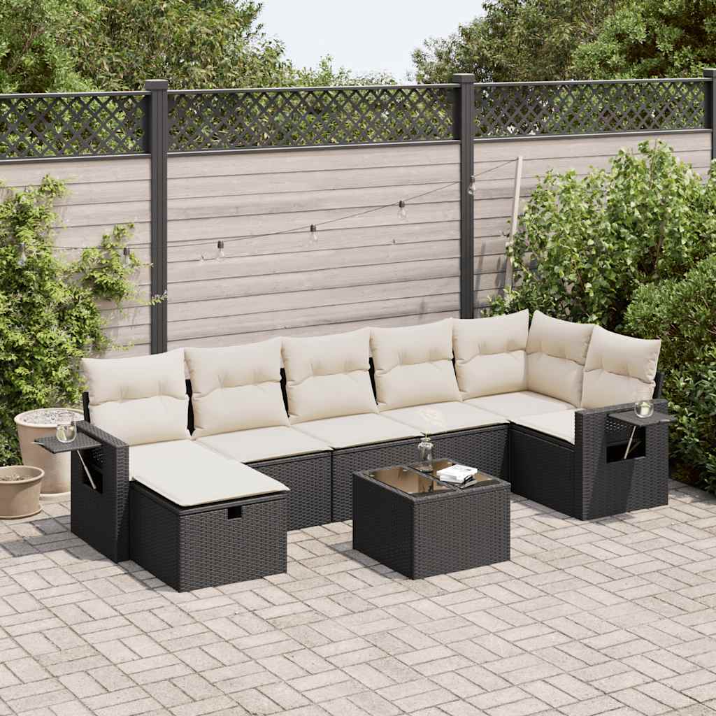 Set Divani da Giardino con Cuscini 8 pz Nero in Polyrattan