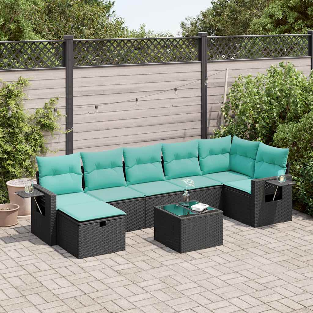 Set Divani da Giardino con Cuscini 8 pz Nero in Polyrattan | homemem39