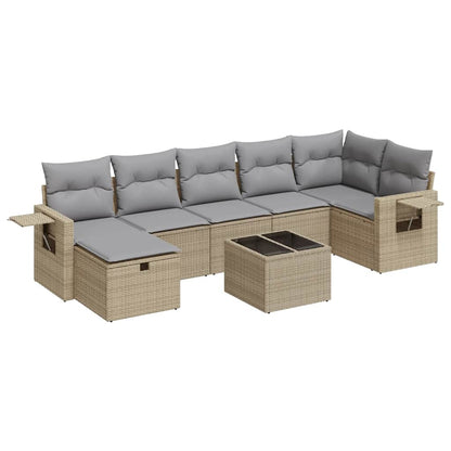 Set Divano da Giardino 8 pz con Cuscini Beige in Polyrattan - homemem39