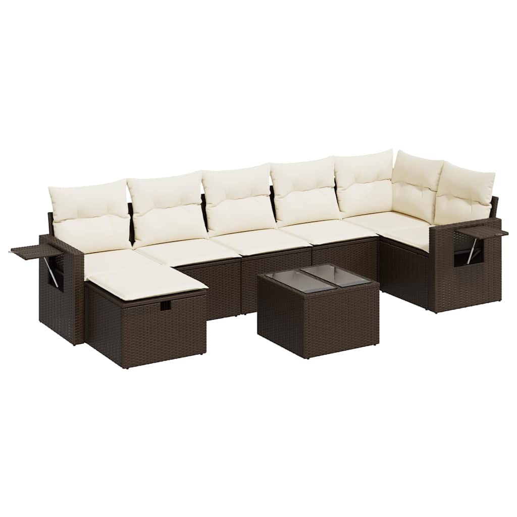 Set Divani da Giardino 8 pz con Cuscini Marrone in Polyrattan - homemem39