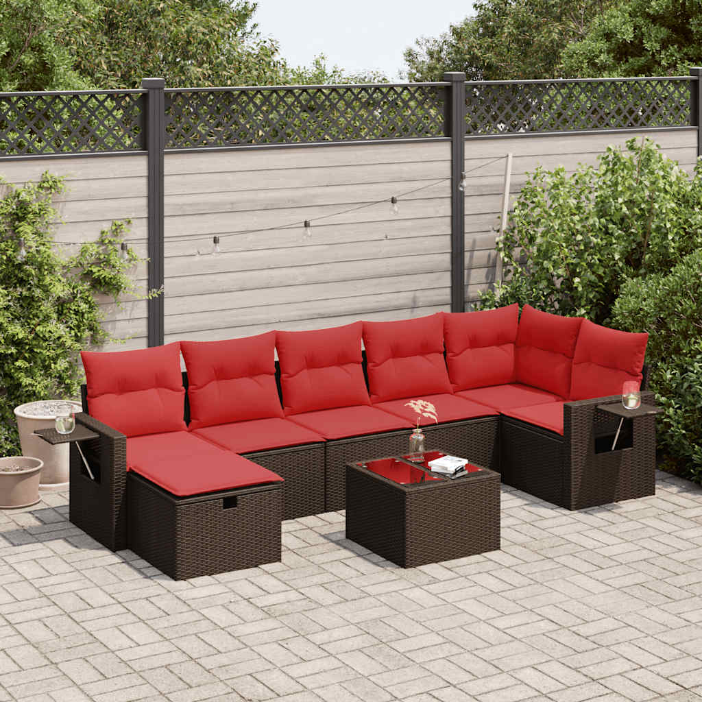 Set Divani da Giardino 8 pz con Cuscini Marrone in Polyrattan | homemem39