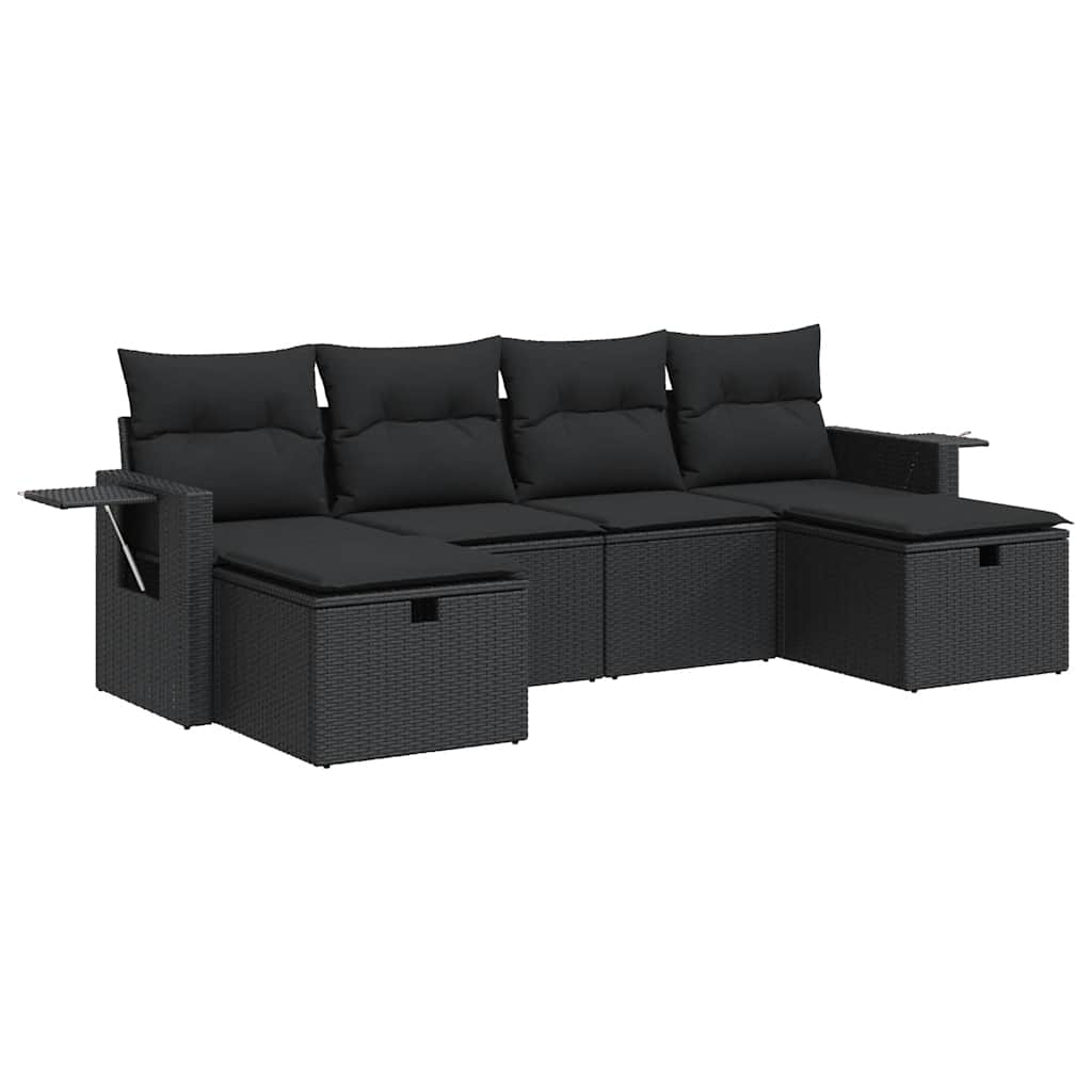 Set Divano da Giardino 6 pz con Cuscini Nero in Polyrattan | homemem39