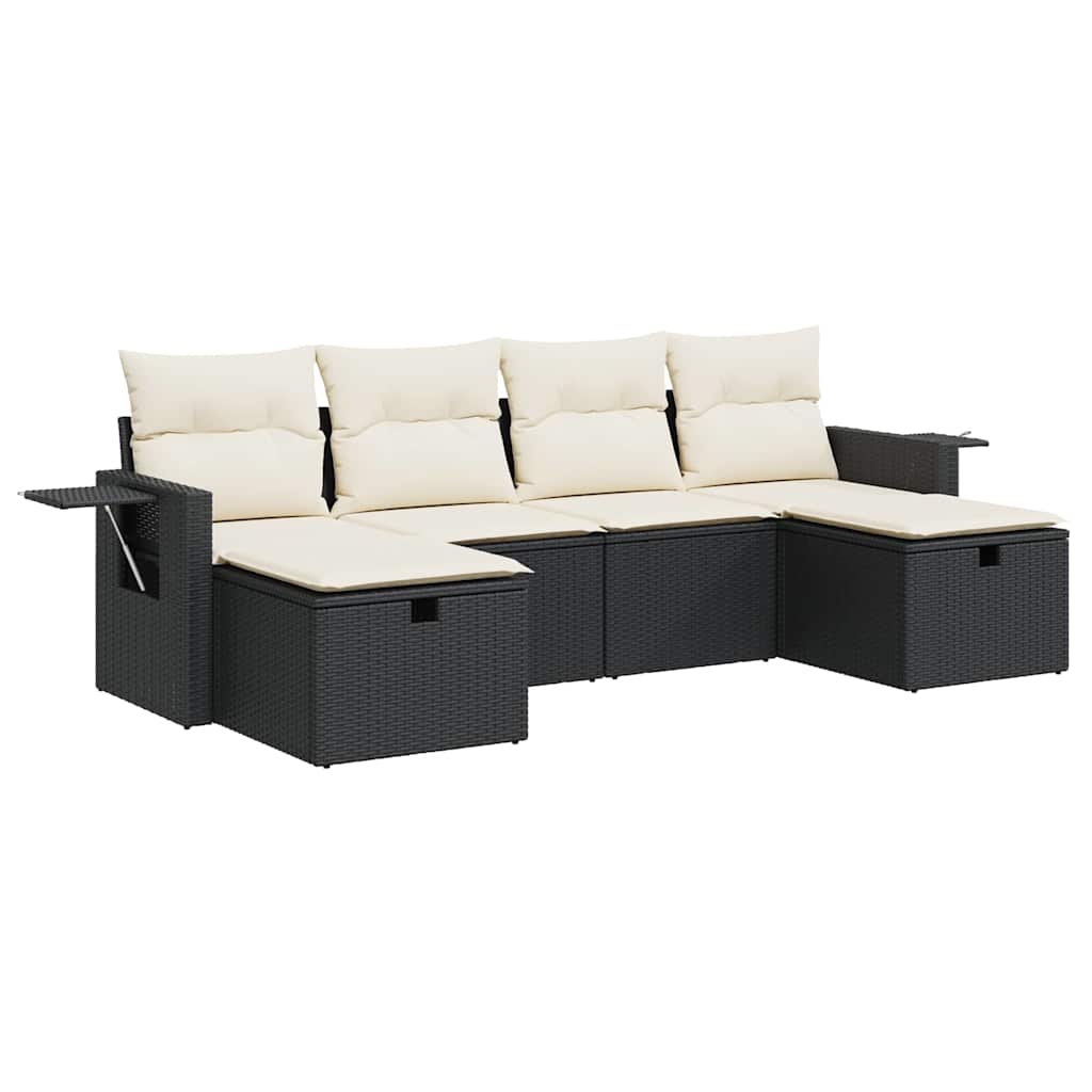Set Divano da Giardino 6 pz con Cuscini Nero in Polyrattan - homemem39