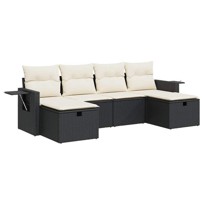 Set Divano da Giardino 6 pz con Cuscini Nero in Polyrattan - homemem39