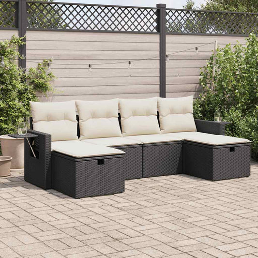 Set Divano da Giardino 6 pz con Cuscini Nero in Polyrattan - homemem39