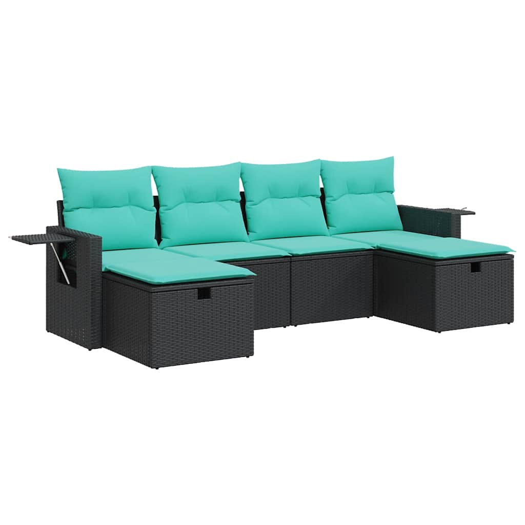 Set Divano da Giardino 6 pz con Cuscini Nero in Polyrattan | homemem39