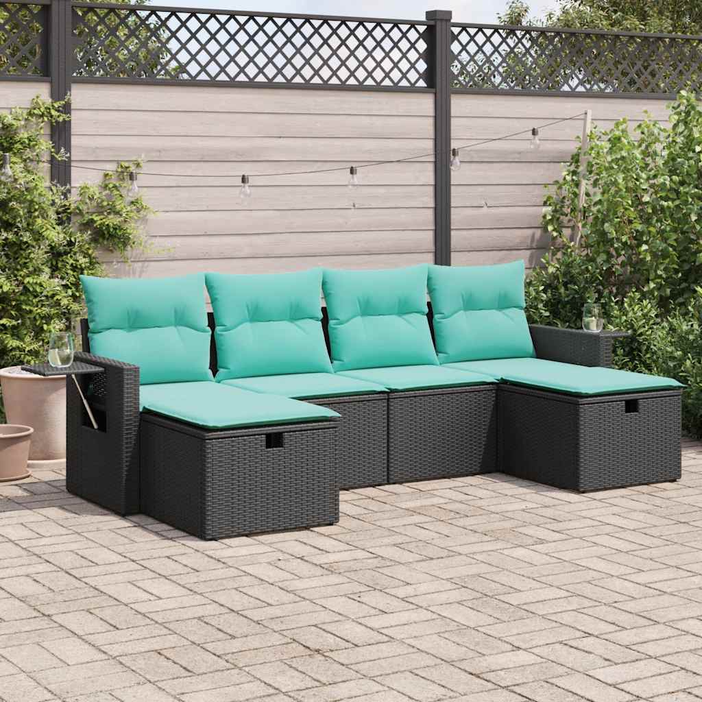 Set Divano da Giardino 6 pz con Cuscini Nero in Polyrattan | homemem39