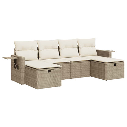 Set Divano da Giardino 6 pz con Cuscini Beige in Polyrattan