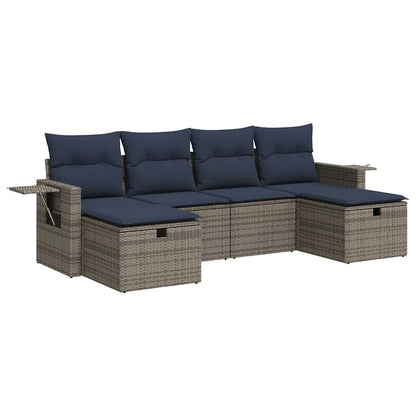Set Divano da Giardino 6 pz con Cuscini Grigio in Polyrattan | homemem39