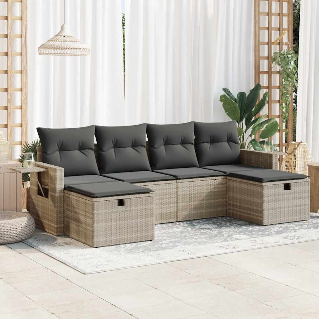 Set Divano da Giardino 6pz con Cuscini Grigio Chiaro Polyrattan - homemem39