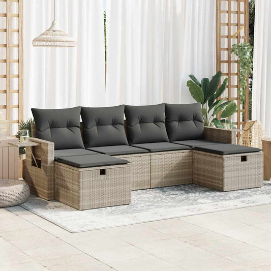 Set Divano da Giardino 6pz con Cuscini Grigio Chiaro Polyrattan - homemem39