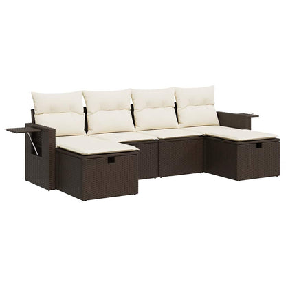 Set Divano da Giardino 6 pz con Cuscini Marrone in Polyrattan - homemem39