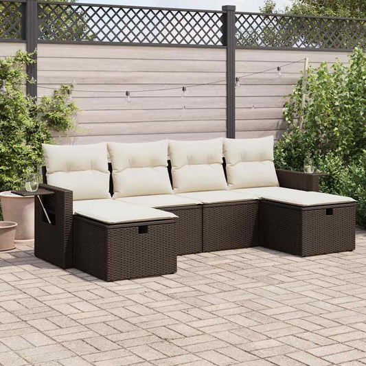 Set Divano da Giardino 6 pz con Cuscini Marrone in Polyrattan - homemem39